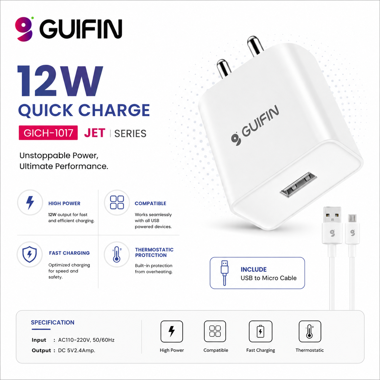JET SERIES V8 1 USB 12W